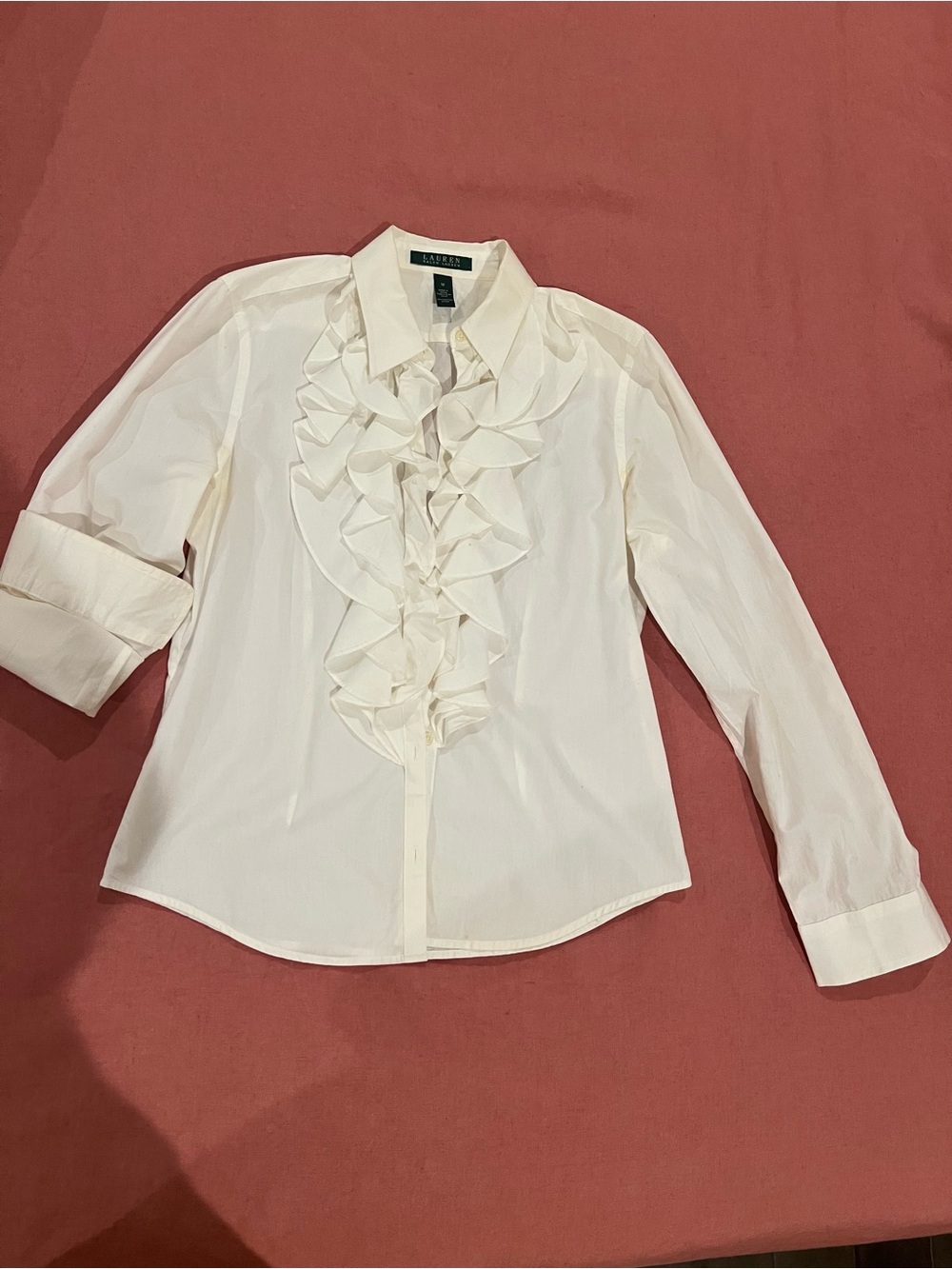 Ralph Lauren White Ruffle Front Button-Down Blouse - Picture 4 of 6